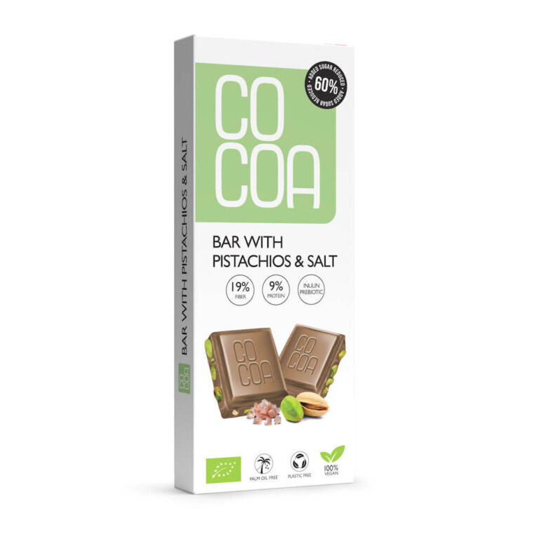 czekolada biała z pistacjami i solą mniej cukru opak