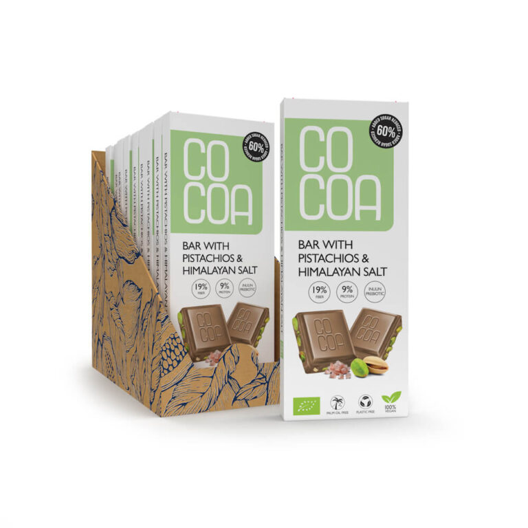 czekolada biała z pistacjami i solą mniej cukru opakowanie zbiorcze 10 sztuk