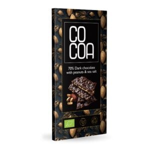 Gorzka czekolada 70% z orzeszkami i solą morską COCOA – opakowanie