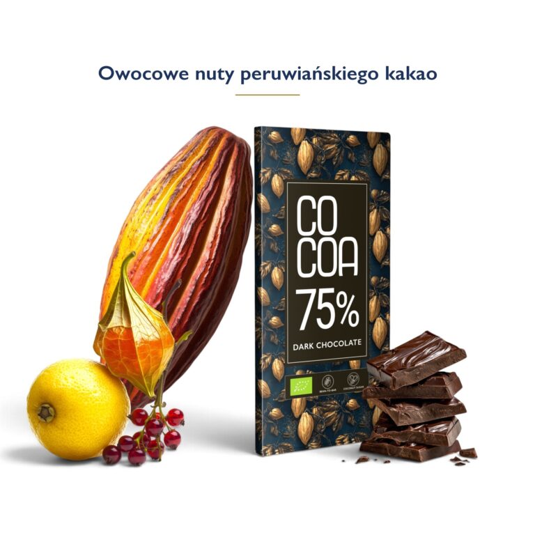 Owocowe nuty peruwiańskiego kakao – czekolada ciemna 75% COCOA ze strąkiem kakaowca i owocami